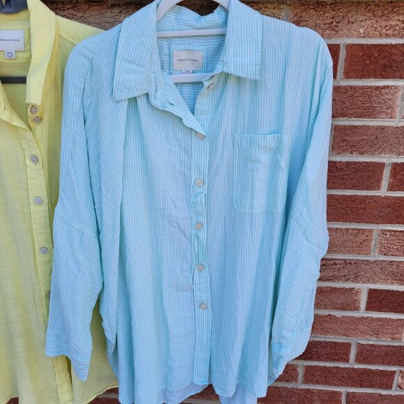 American Eagle Oversized Button Up Shirt Women's Size Small Lot of 2 - Picture 2 of 10
